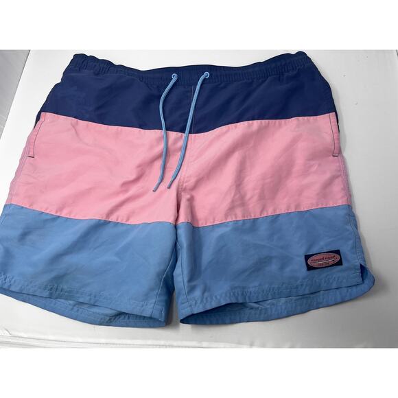 Vineyard Vines Men's Pink and Blue w/Nylon Mesh Swim Trunks size Large Pre-Owned - Picture 1 of 7